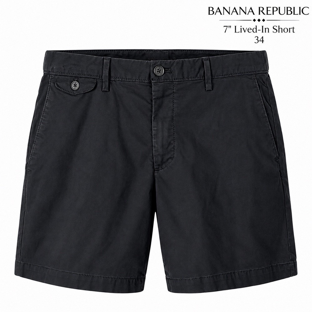 Banana Republic Factory Mens 34 Black 7" Lived In Chino Shorts Stretch Cotton